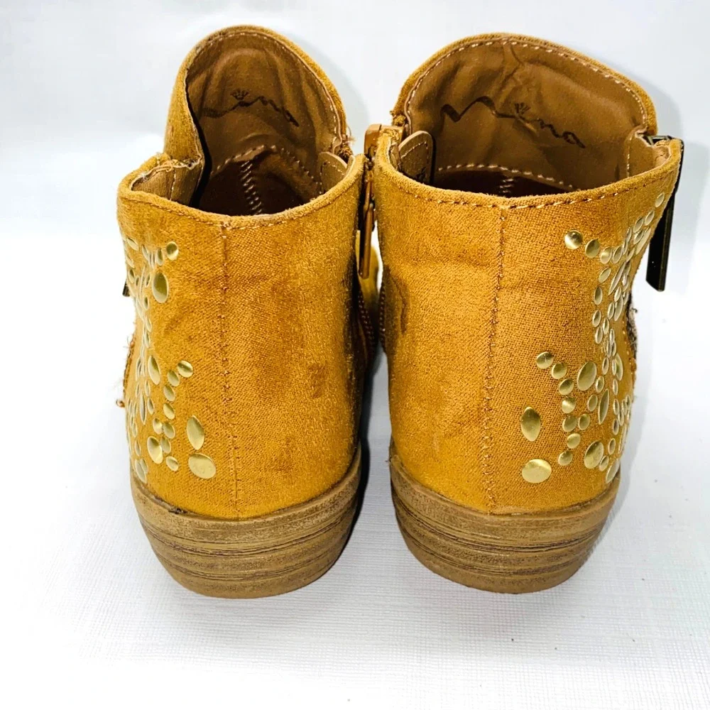 Kids Girls Mustard‎ Yellow Suede Studded Ankle Boots Side Zip Size 11